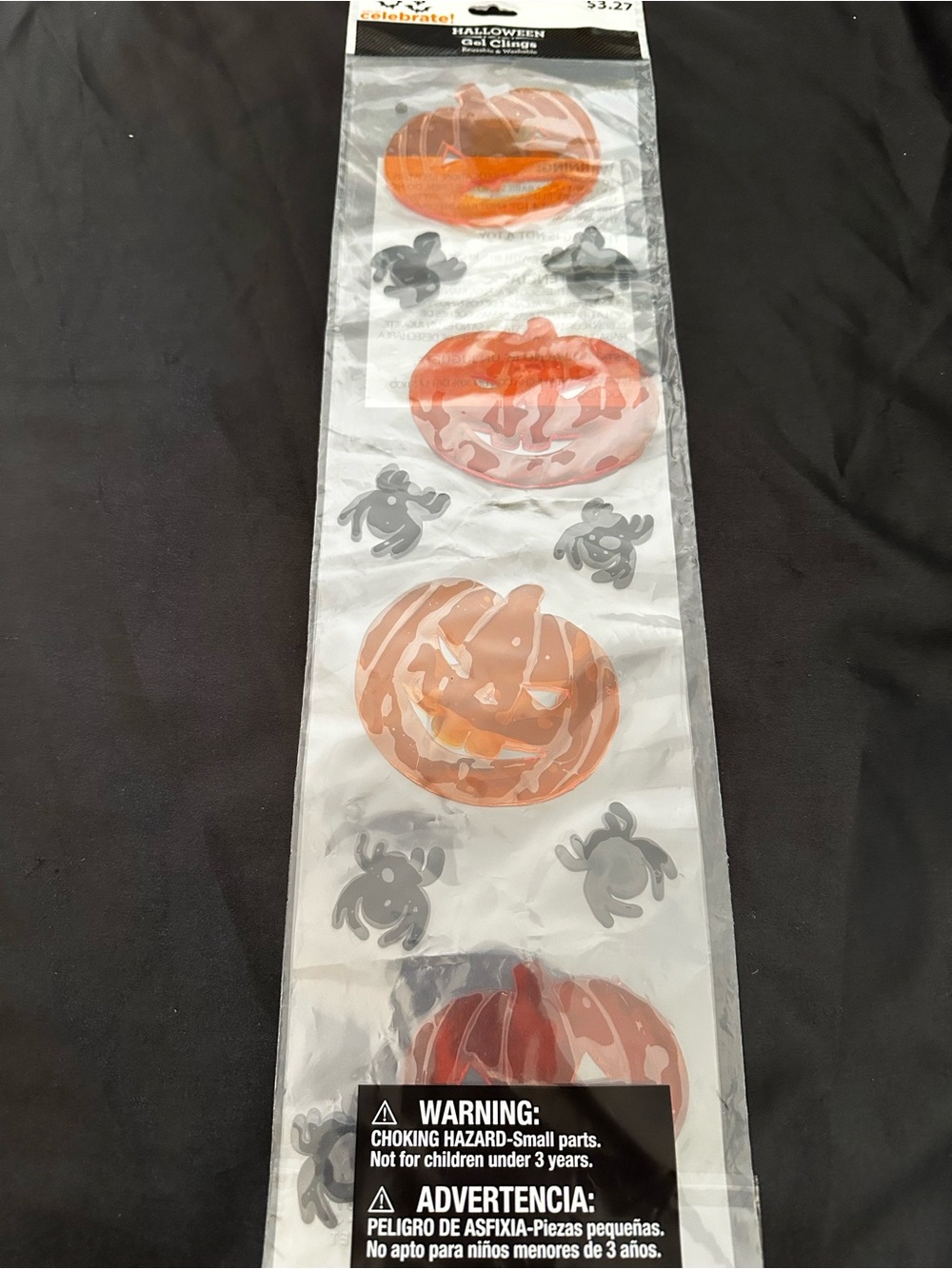 2 Halloween Pumpkin Gel Clings - Orange Jack-O'-Lantern Window Decals